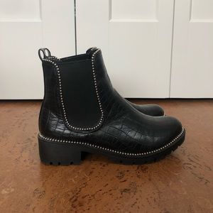 Studded black croc chelsea boots